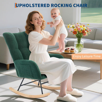 GarveeHome Rocking Chair Nursery Teddy, Upholstered Baby Fluffy Glider Rocker for Adults Small Spaces Indoor, Nursing Chairs for Living Room, Bedroom, Classroom