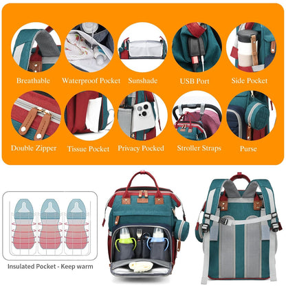 Astro alan Baby Diaper Bag with Changing Station, Waterproof Diaper Bag Backpack for Moms Dads with USB Charging Port, Baby Shower Gifts, Large Capacity diaper backpack, Grey