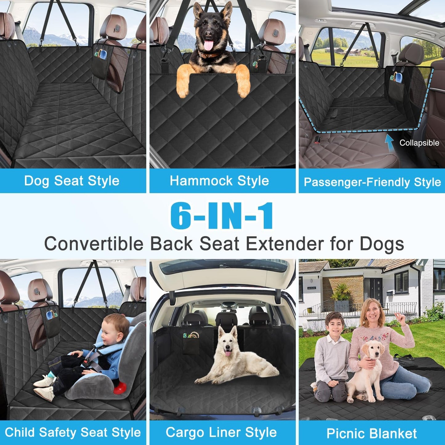 Kytely Dog Car Seat Cover for Back Seat,600D Heavy Duty Dog Hammock for Car with Side Flap,100% Waterproof Pet Backseat Cover, Anti-Scratch Nonslip Pet Seat Protector for Cars Trucks and SUV