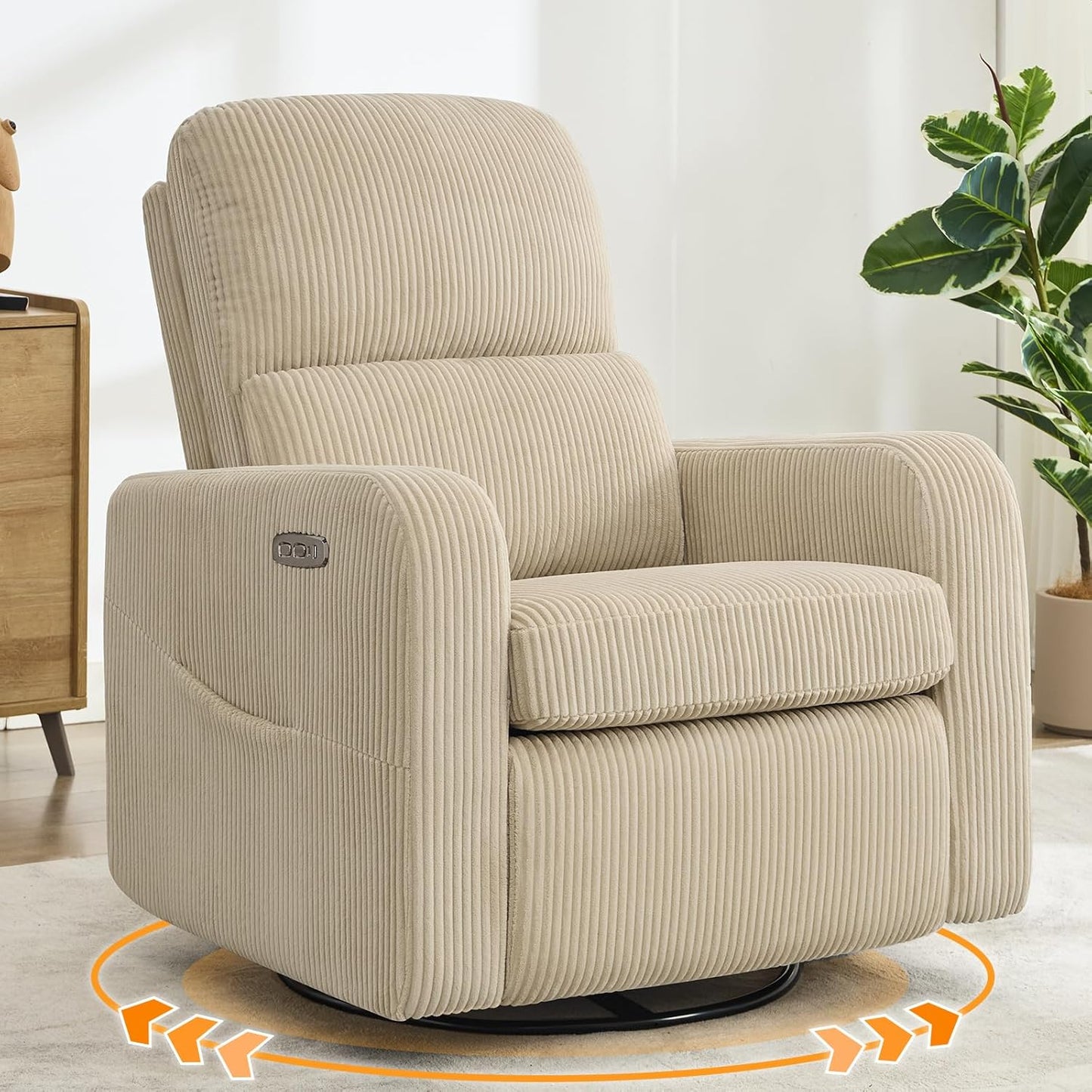 Swivel Rocker Recliner, Oversized Boucle Glider Recliner Nursery, Manual Swivel Rocking Reclining Chairs with Removable Cushion and Lumbar Support for Nursery Living Room Bedroom, Teddy White