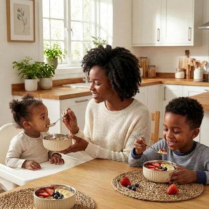 Monkey Proof™ Non-Toxic Stainless Steel Child Bowl 5” with Non-Slip Grooved Silicone Shell, (Set of 4 bowls) Unbreakable, Mess Free Feeding for Babies, Toddlers, Kids, BPA free (Stormy Sky Grooved)