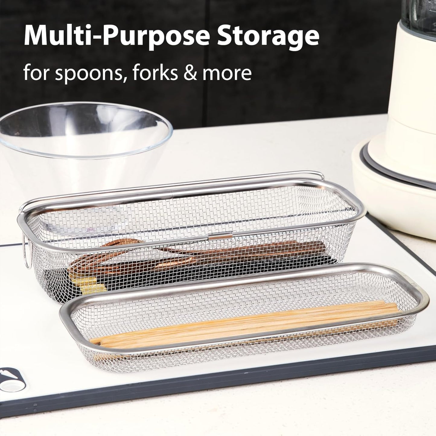 Stainless Steel Dishwasher Basket for Utensils - 18/8 Food-Grade, Custom Fit Size Secure Hold Design Prevents Slipping | Food-Grade Metal & 10-Mesh Drying Tech
