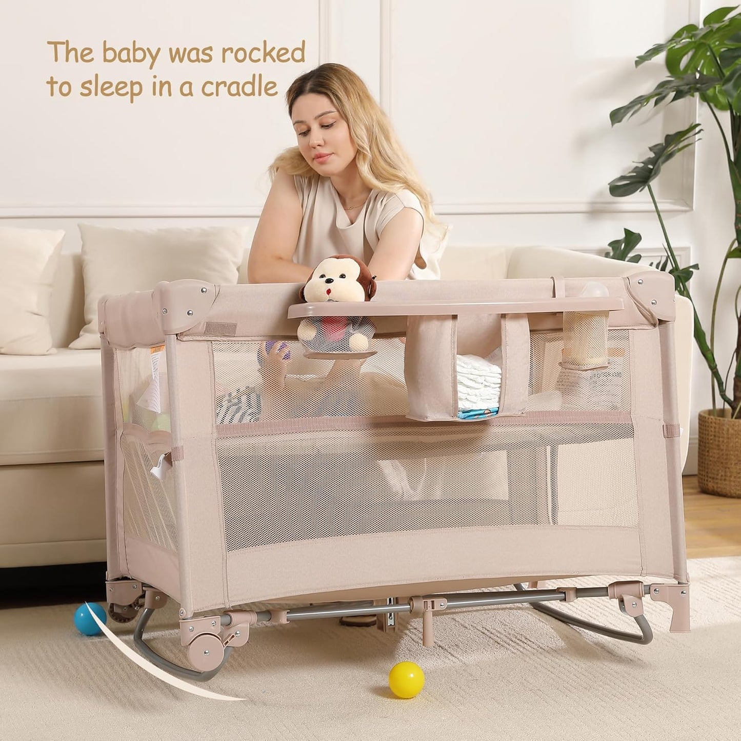 4 in 1 Pack and Play, Portable Travel Baby Bassinet, Foldable Travel Playard Playpen for Toddler, Bedside Crib Sleeper, Diaper Changer Table, Baby Playard for Newborn (Black)