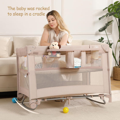 4 in 1 Pack and Play, Portable Travel Baby Bassinet, Foldable Travel Playard Playpen for Toddler, Bedside Crib Sleeper, Diaper Changer Table, Baby Playard for Newborn (Black)