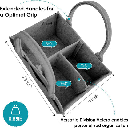 Cute Castle 2 Pack Diaper Caddy Organizer - Portable Baby Caddy Organizer with Handle, Nursery Storage Bin and Car Organizer for Girls, Boys - Baby Gift Basket - Grey