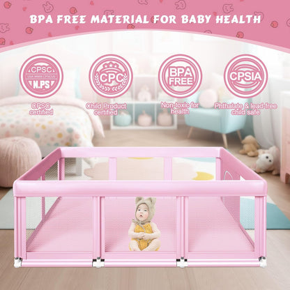 Fshibila 74" ×50" Large Baby Playpen, Baby Playard for Babies and Toddlers, Baby Fence Play Pens for Indoor & Outdoor, Sturdy Safety Play Yard with Soft Breathable Mesh, Anti-Fall, Grey