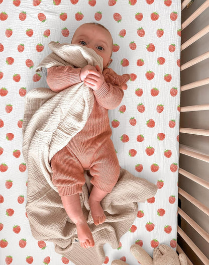 Muslin Bedside Bassinet Sheets 2 Pack, 33x20 Fitted Ultra Soft & Breathable Bedside Sleeper Sheets, Ideal for Baby Girl and Boy, Perfect for Newborns (Hopping Bunnies & Beige)
