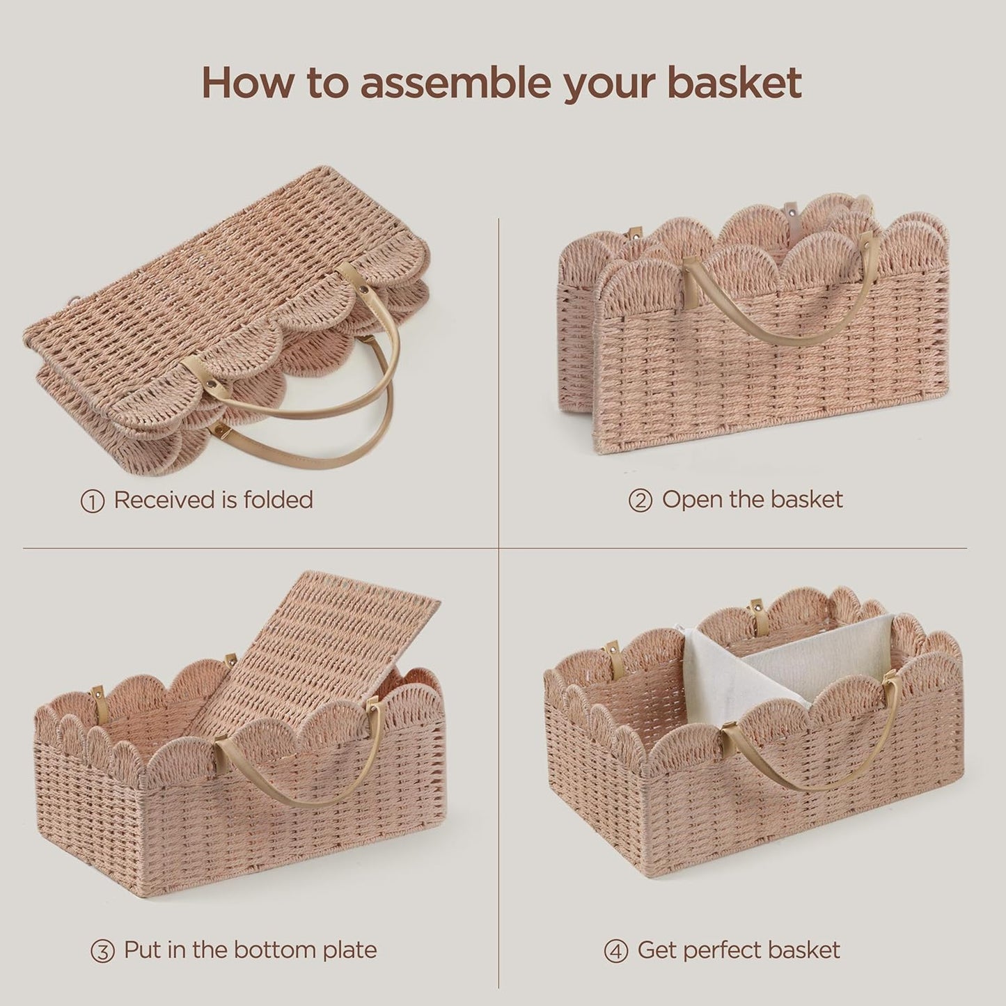 HBlife Large Baby Diaper Caddy, Paper Rope Storage Baskets Nursery Bin with Removable Divider, Portable Car Organizer for Diapers, Baby Shower Gifts, Newborn Essentials Must Haves