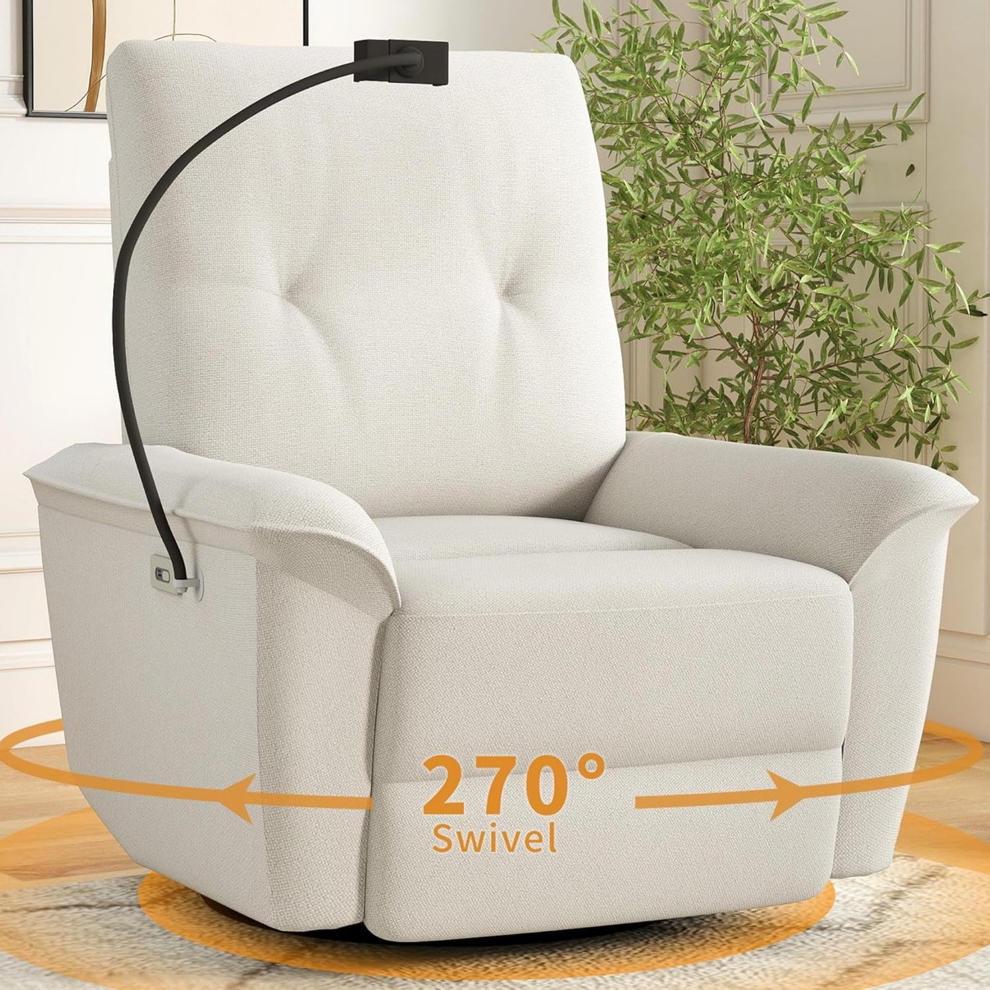 Power Swivel Rocker Recliner Chair for Nursery, Upholstered Glider Rocking Chair with Phone Holder,USB Ports, Small Recliners for Small Spaces Living Room, Bedroom