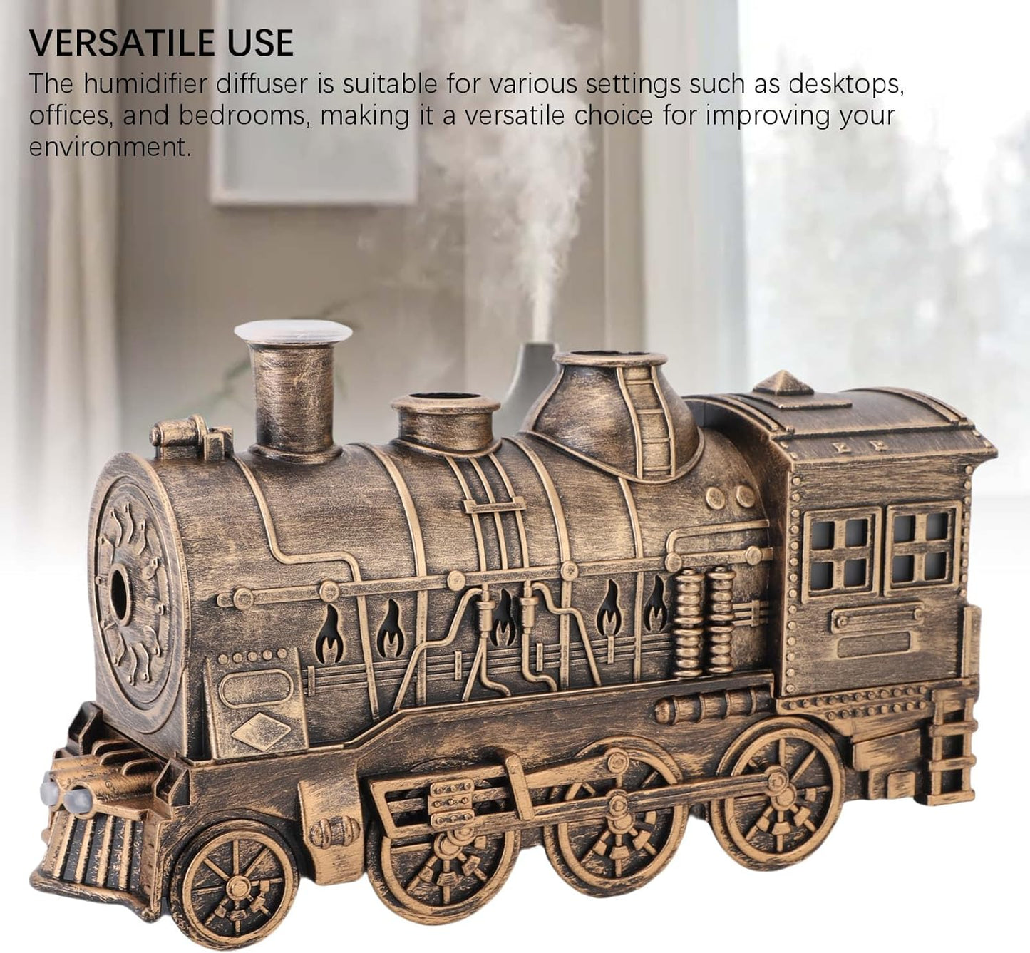 300ml Train Diffusers for Essential Oils, Cool Mist Aromatherapy Diffuser with Dual Nozzles, Quiet Vintage Steam Train Design, 2/8H Timer, for Bedroom, Office, Desktop, Christmas Gift