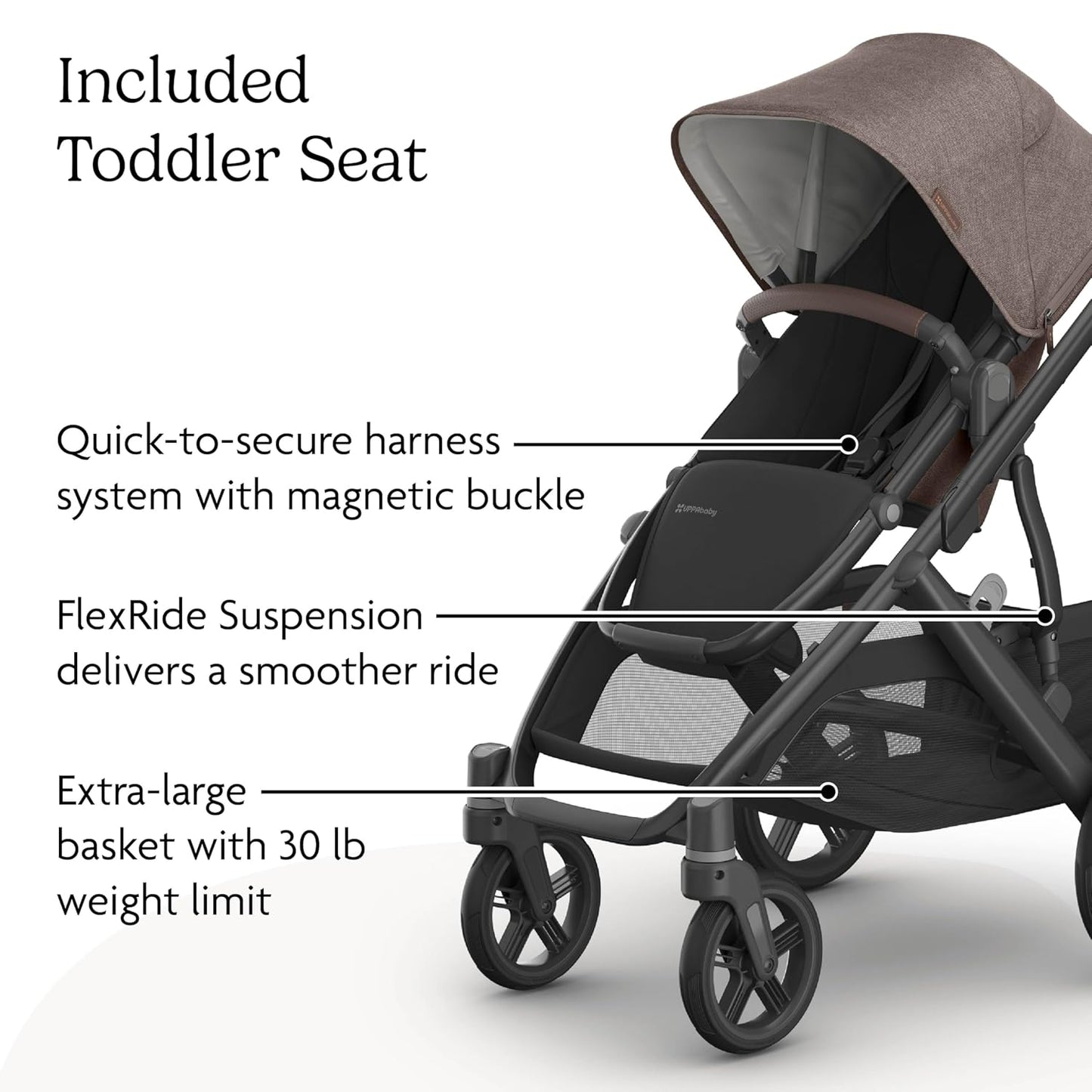 UPPAbaby Vista V3 Convertible Single-to-Double Stroller for Baby & Toddler, 30+ Configurations, Car Seat Compatible, All-Wheel Suspension, XL Basket – Owen (Mocha Mélange/Carbon Frame)