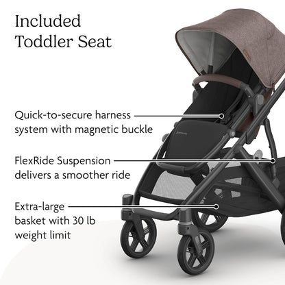 UPPAbaby Vista V3 Convertible Single-to-Double Stroller for Baby & Toddler, 30+ Configurations, Car Seat Compatible, All-Wheel Suspension, XL Basket – Owen (Mocha Mélange/Carbon Frame)