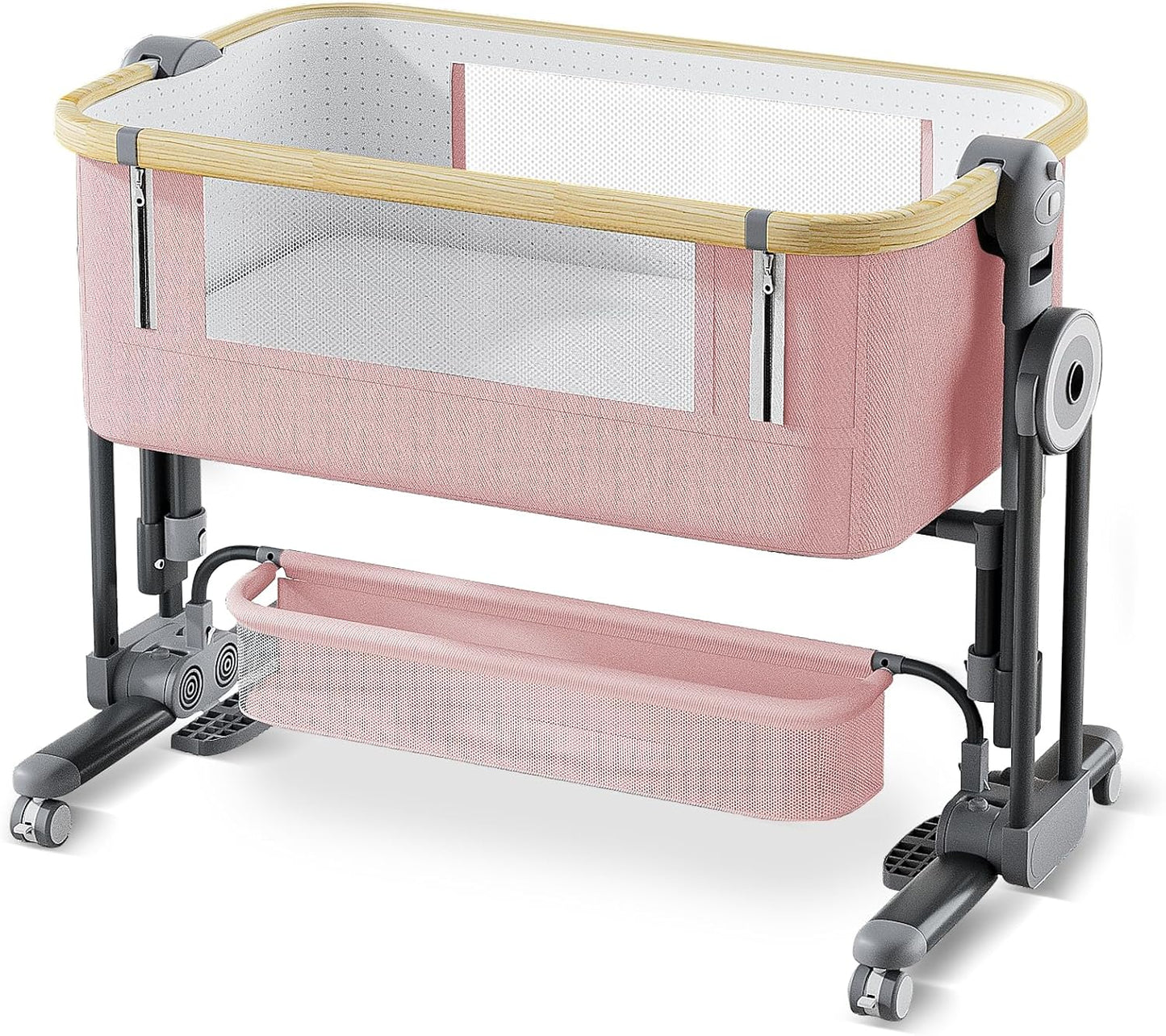 4 in 1Baby Bassinet,Bedside Bassinet for Baby, Rocking Bassinet with Comfy Mattress and Wheels, 7 Height Adjustable Easy Folding Portable Bedside Crib for Newborn