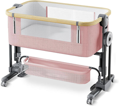 4 in 1Baby Bassinet,Bedside Bassinet for Baby, Rocking Bassinet with Comfy Mattress and Wheels, 7 Height Adjustable Easy Folding Portable Bedside Crib for Newborn