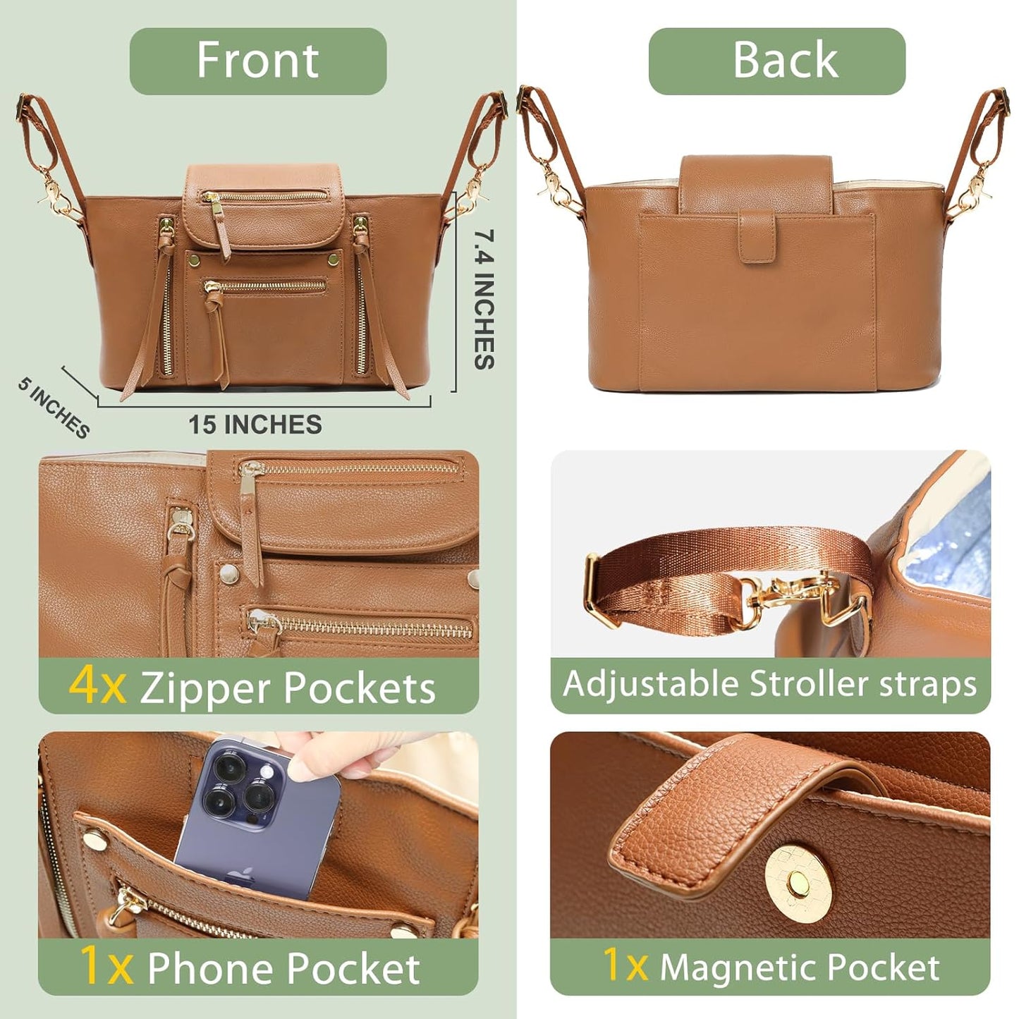 miss fong Universal Stroller Organizer with Insulated Cup Holder Stroller Caddy Baby Storage Bag with Adjustable Strap, Fits for like Uppababy, Baby Jogger, Britax, Umbrella