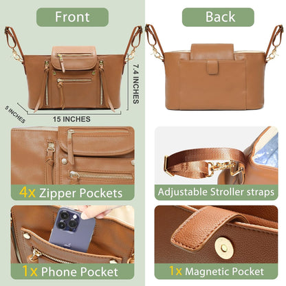 miss fong Universal Stroller Organizer with Insulated Cup Holder Stroller Caddy Baby Storage Bag with Adjustable Strap, Fits for like Uppababy, Baby Jogger, Britax, Umbrella
