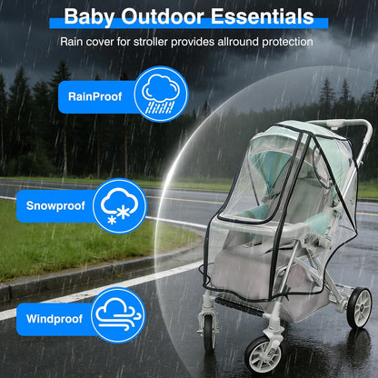 TUPI Stroller Rain Cover, Universal Rain Cover for Stroller with Clear View, Outdoor Weather Shield Breathable, Waterproof Baby Stroller Cover for Rain, Stroller Protector for Wind, Rain, Dust, Snow