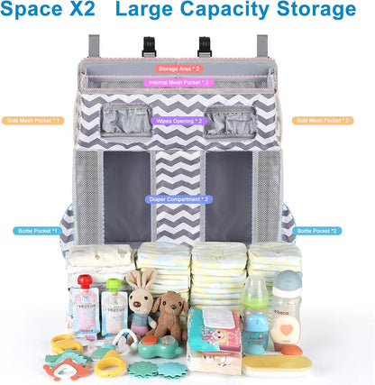 Accmor Hanging Baby Diaper Caddy Organizer, Diaper Stacker, Baby Crib Hanging Classified Storage Bag Organizer for Changing Table, Crib, Playard or Wall & Nursery Organization, Grey