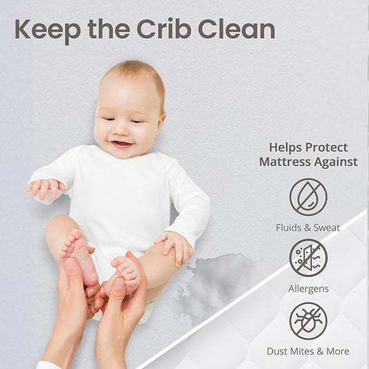 SafeRest Waterproof Mattress Protector Crib Size – Absorbent Breathable Soft Fitted Bed Cover with Stretchable Pockets – Machine Washable Crib Mattress Cover