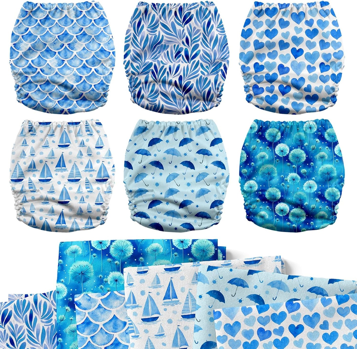 Mama Koala 3.0 Pocket Cloth Diapers for Babies with AWJ Lining, 6 Pack with 6 4-Layer Natural Cloth Diaper Inserts - Reusable and Washable Pocket Diapers(Hardworking Bees) - Colors A