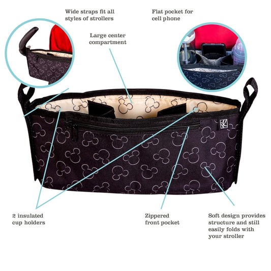 Disney Baby by J.L. Childress Cargo 'N Drinks Parent Tray - Baby Stroller Cup Holder, Essential Travel Accessories, Stroller Caddy Organizer, Fits UPPAbaby, Doona, Nuna, & More - Mickey Mouse