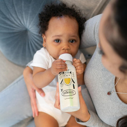 Dr. Brown's Natural Flow Anti-Colic Options+ Narrow Baby Bottle, Bear and Owl, 8 oz/250 mL, with Level 1 Slow Flow Nipple, BPA Free, 0m+, 2-Pack