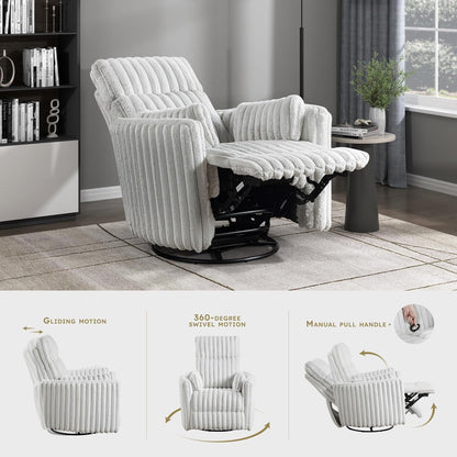 Lexicon Modern Swivel Glider Recliner Chair, Nursery Glider, Corduroy Fabric Upholstery Recliner with High Back, Manual Recliner Sofa Chair for Living Room/Office/Apartment, Gray