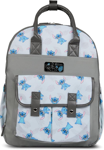 Disney Diaper Bag Backpack with Changing Pad Stich – 16” Nylon Baby Bag for Parents, Insulated Bottle Holders, Multiple Storage Pockets