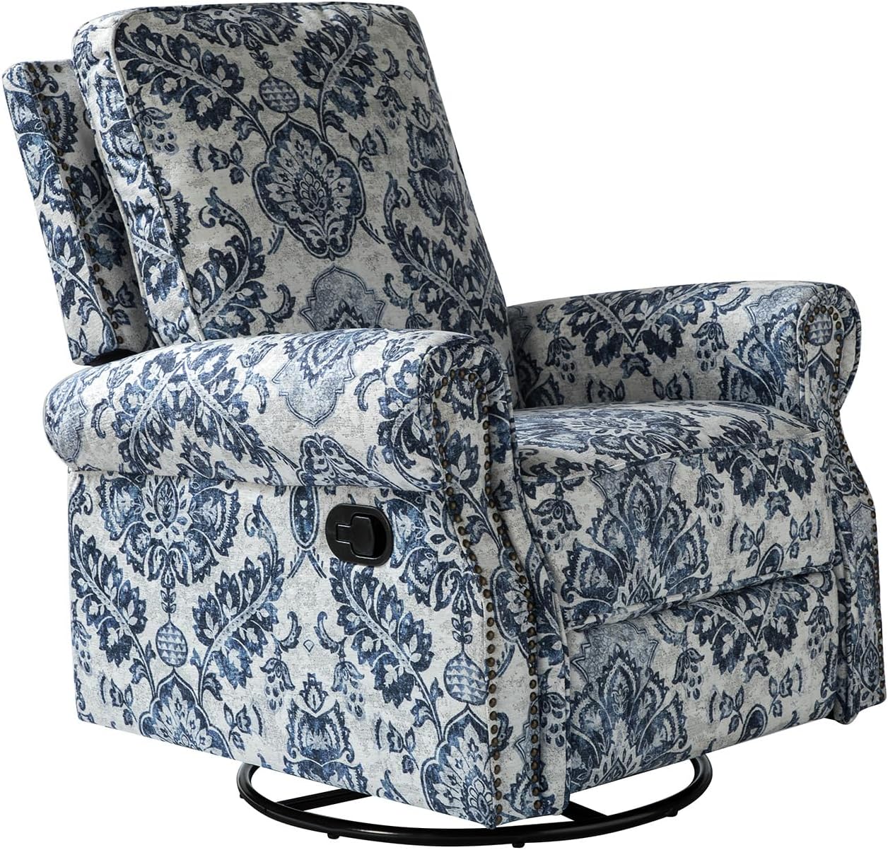 HULALA Home Modern Rocker Recliner, Printed Fabric Swivel Glider with Adjustable Backrest & Footrest, JEACOBEAN