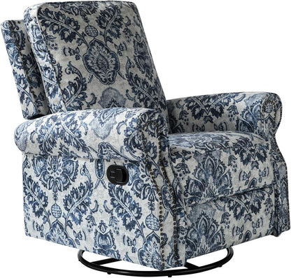HULALA Home Modern Rocker Recliner, Printed Fabric Swivel Glider with Adjustable Backrest & Footrest, JEACOBEAN