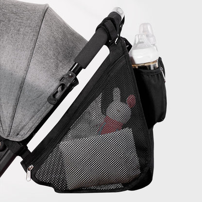 SUNVENO 2-pack Universal Stroller Organizer Caddy with Cup Holders, Wipes Pouch and Extra Storage, Zippered Mesh Side Sling for Pushchair, Black