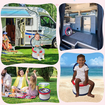 Portable Potty Chair for Toddlers with Splash-Proof Design, Foldable Travel Potty with Bag & 30 Refills - Kids Toilet for Car, Camping, Indoor - Easy Clean Baby Potty Training Seat(Red-blue)