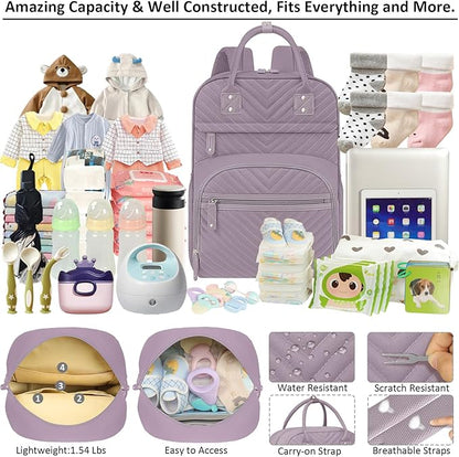 Tenot Diaper Bag Backpack for Women Large Capacity with Insulated Pockets Multifunctional Diaper Bags For Baby Girl Boy Waterproof Baby Bags For Mama Maternity Travel Bag Purple