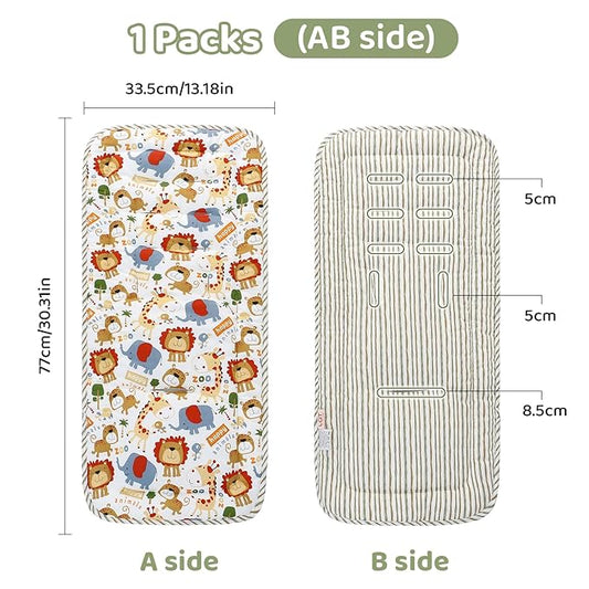 Baby Stroller Cushion,Infant Car Seat Insert-Reversible Universal Breathable and Soft Newborn seat Liner for Stroller,100% Cotton Seat Pad Liner for Newborns-34x78cm,1 Pack(Happy Zoo)