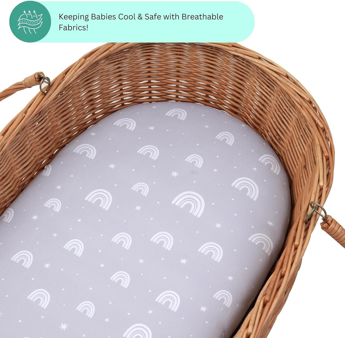 Bassinet Sheets for Papablic, CoZee, Cowiewie, Ezebaby, Nawahev Baby Bassinet Bedside Sleeper by TansyPanda, 3PC, 33x20, Ultra Soft, Breathable Snug Fit, Unisex Boys Girls, Gray White (Space Rockets)