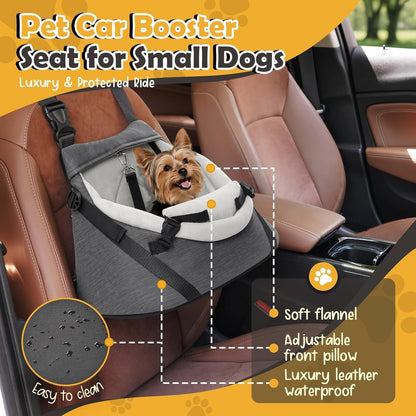 WOYYHO Luxury Dog Booster Car Seat Up to 7 lbs, PU Leather Pet Car Seat with Safety Belt & Soft Flannel Liner for Teacup Yorkie, Chihuahua, Maltese, Pomeranian, Toy Poodle, Small Cats, Bunny, Puppies