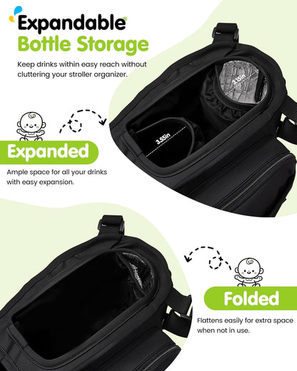 Double Stroller Organizer with 11 Compartment for Bob Duallie, Baby Jogger City Mini GT2, Double Jogging Stroller Caddy, Jeep, Zoe Stroller Accessories with 2 Insulated Pocket, Parent Console