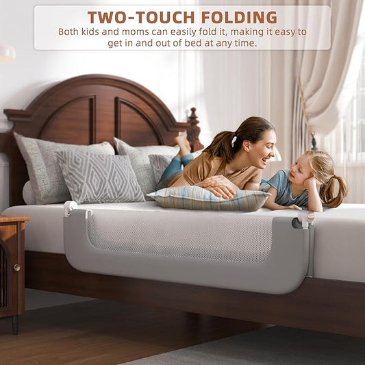 FigTime Bed Rail for Toddlers, Baby Bed Rail Guard for Kids, Toddler Bed Rails with Reinforced Anchor Fit, Height Adjustable & Foldable Bed Rail Guard for Twin, Full, Queen & King Beds (Grey, 48IN)