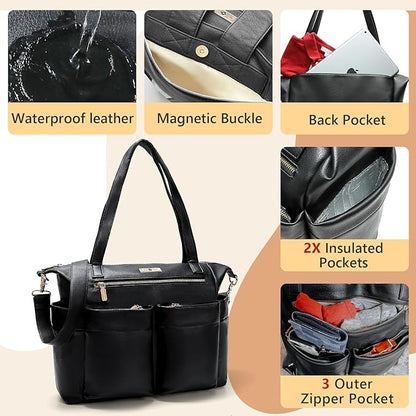 miss fong Diaper Bag Tote Baby Bag Leather Diaper Bag Backpack Large Diaper Tote Bag for girls & boys Diaper Bag Purse with 11 Diaper Bag Organizer,Changing Pad, Stroller Straps,4 Insulated Pockets