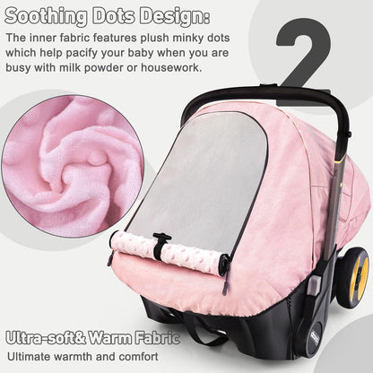 Waterproof Baby Car Seat Cover Compatible with Doona Car Seat and Stroller,Patented Windproof Car Seat Canopy for Girls, Keeps Babies Warm and Coz(Pink)