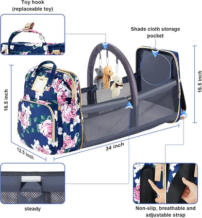 GurZinn Diaper Bag Backpack with Changing Station, Foldable for Bady Toddler, 3 in 1 Large Capacity Newborn Essentials Organizer with Stroller Hook for Girls and Boys（Pink）