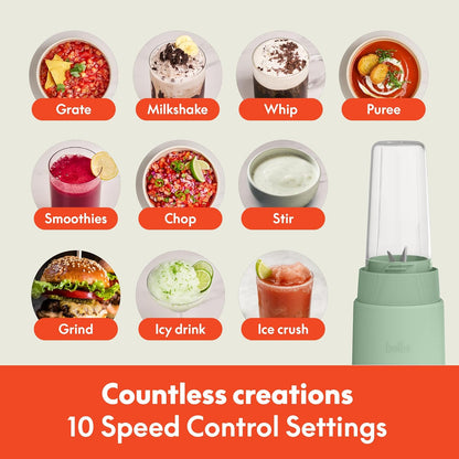 bella 6 Pcs Portable Rocket Blender, Juicer & Smoothie Maker, Press & Twist Design, EverGood™ & BPA Free Dishwasher Safe Parts, 4 Tip Stainless Steel Blade, Cord Wrap, 240 Watt Motor, Oatmilk