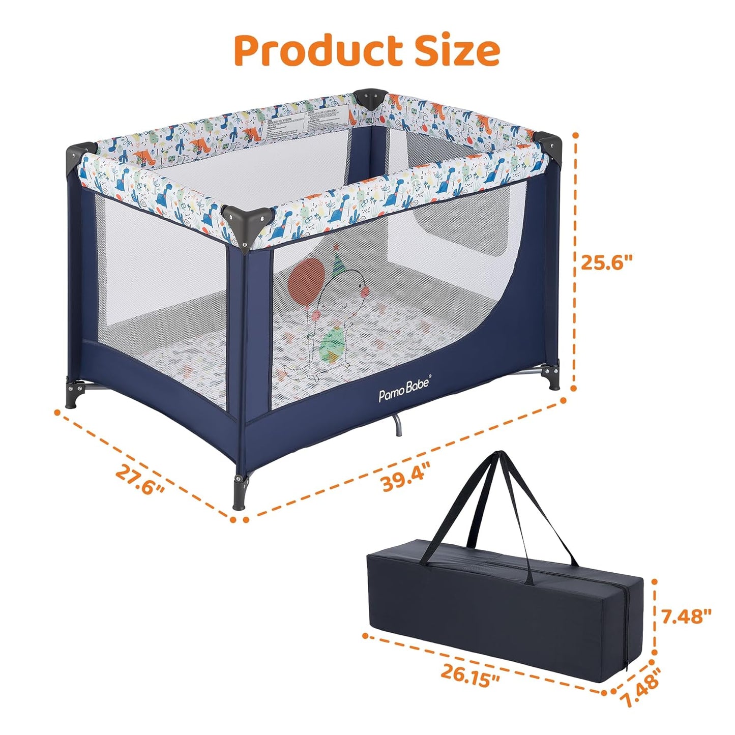 Pamo Babe Compact Pack and Play - Portable Crib for Baby, Lightweight Foldable Travel Playard with Mattress Pad & Carry Bag, Safe Breathable Travel Bed for Home, Trips & Family Visits, Black