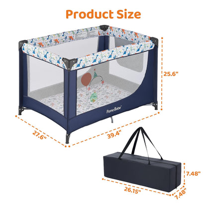 Pamo Babe Compact Pack and Play - Portable Crib for Baby, Lightweight Foldable Travel Playard with Mattress Pad & Carry Bag, Safe Breathable Travel Bed for Home, Trips & Family Visits, Black
