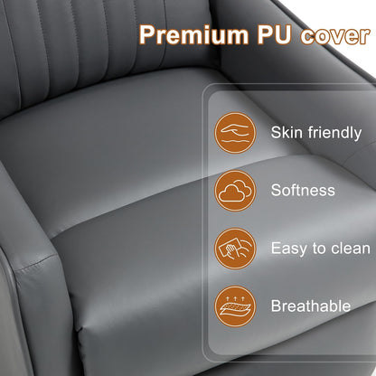 Manual 360° Swivel Rocker Recliner Chair for Adults, Overstuffed Glider Chair for Nursery with Vibration Massage and Heat, Comfy Soft Fabric Glider with Side Pockets for Living Room, Beige