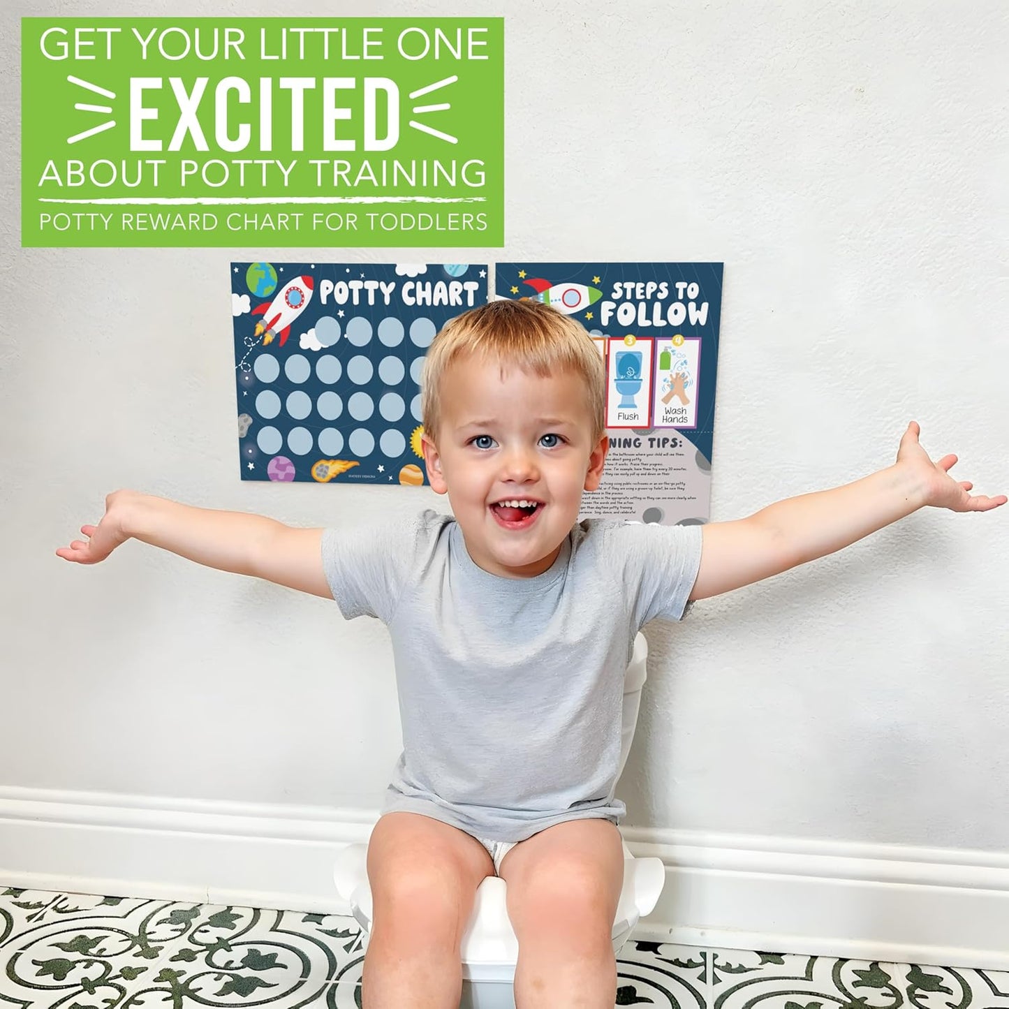 Hadley Designs Potty Training Chart for Toddlers Boys -10 Sticker Potty Chart for Toddlers Boys, 8.5x11" Potty Training Sticker Charts for Toilet Success, Monster Truck Toddler Reward Chart for Kids