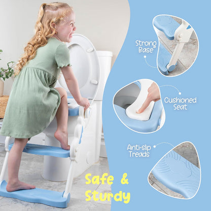 bebeleh Musical & Sound Toddler Potty Training Seat w/Step Stool Ladder - Collapsible & Adjustable Toilet, Pre Assembled Toddler Toilet Seat w/Music & Sounds - Splash Guard & Anti-Slip Steps - Gray