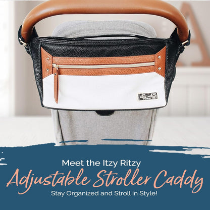 Itzy Ritzy Adjustable Stroller Caddy and Organizer Bag Featuring Front Zippered Pocket, 2 Built-In Interior Pockets & Adjustable Straps to Fit Nearly Any Stroller (Coffee and Cream)