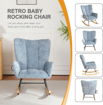 Rocking Chair Nursery with Airbag, Comfy Modern Nursery Rocking Reading Chair indoor with Footrest, Cozy Upholstered Glider Rocker Chairs for Living Room Bedroom Offices(Chenille, Dark Grey)