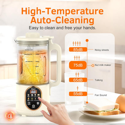 Beyn 10-in-1 Automatic Nut Milk Maker Machine, 60oz Large Capacity with 𝟒𝟖 𝐓𝐢𝐭𝐚𝐧𝐢𝐮𝐦 Blades & Self-Cleaning. for Homemade Almond, Soy, Oat Milk, Milkshake (Cream)